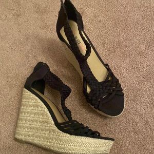 JustFab woven black wedges